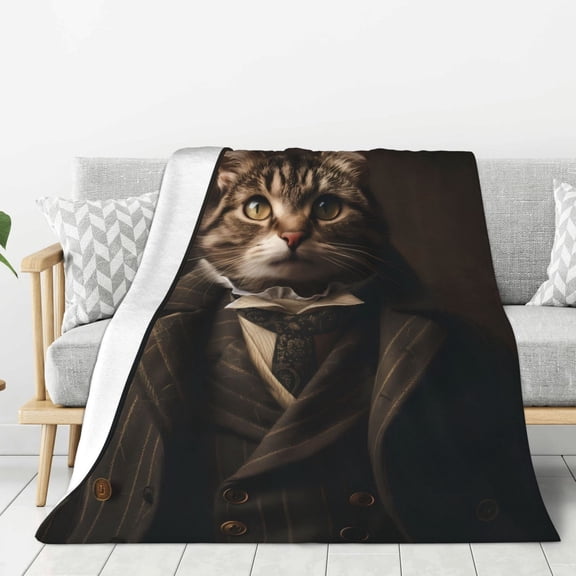 Hirioo Victorian Gentle Cat for Flannel Blanket, Cozy and Warm Throw for Bed or Couch ,Perfect for All Seasons-80"x60"