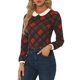 thumbnail image 1 of CAMISA DE MANGA LARGA CON COLLAR PETER PAN PARA MUJERES CHIC EN ROJO Y MARRÓN, 1 of 5