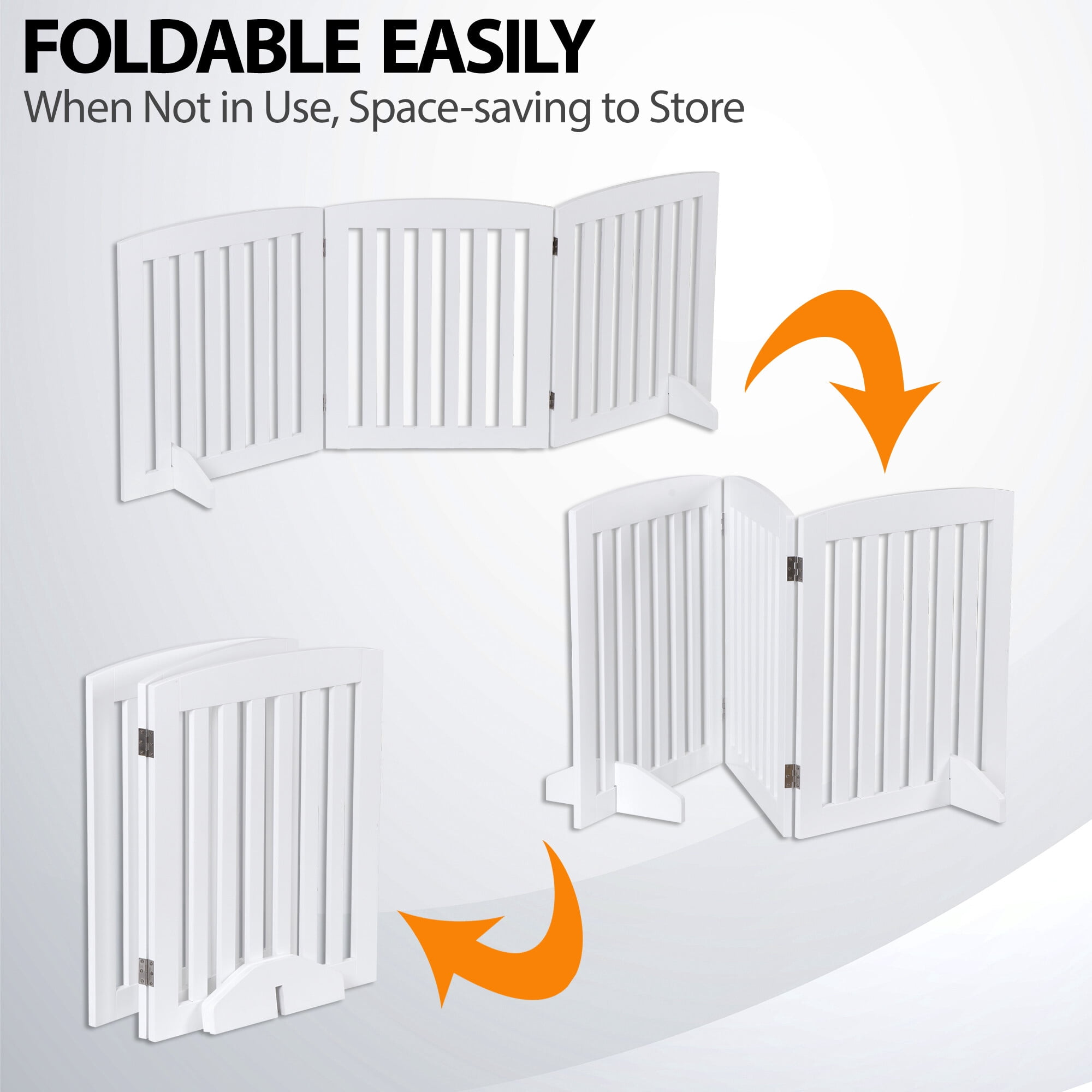 HomGarden 3 Panels 24-inch Pet Puppy Gog Gate Foldable W/Support Leg for Doorways Stairs MDF White