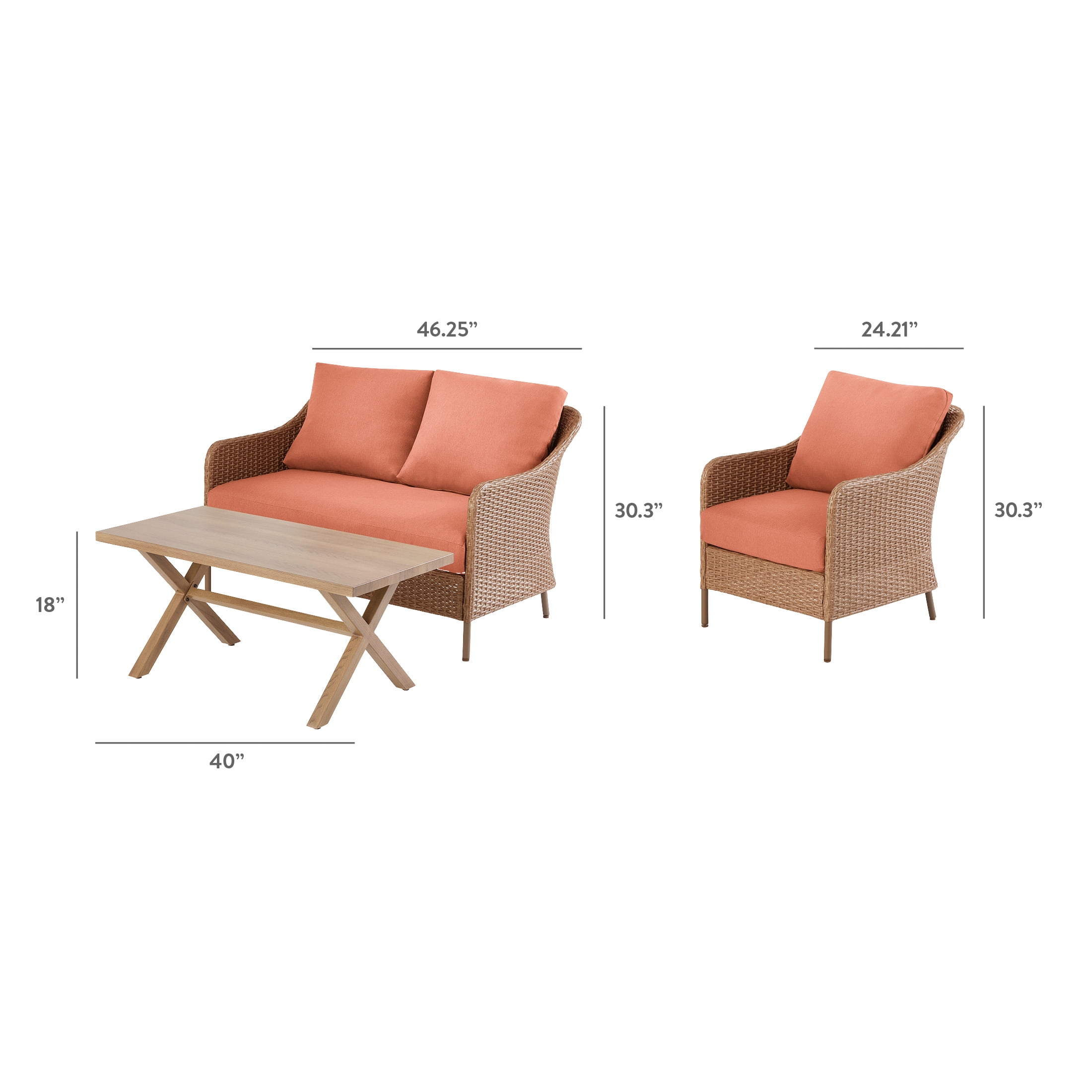 Mainstays Chelsea Outdoor Patio Steel 4-Pieces Deeping Seating Set with Terra Cotta Cushions