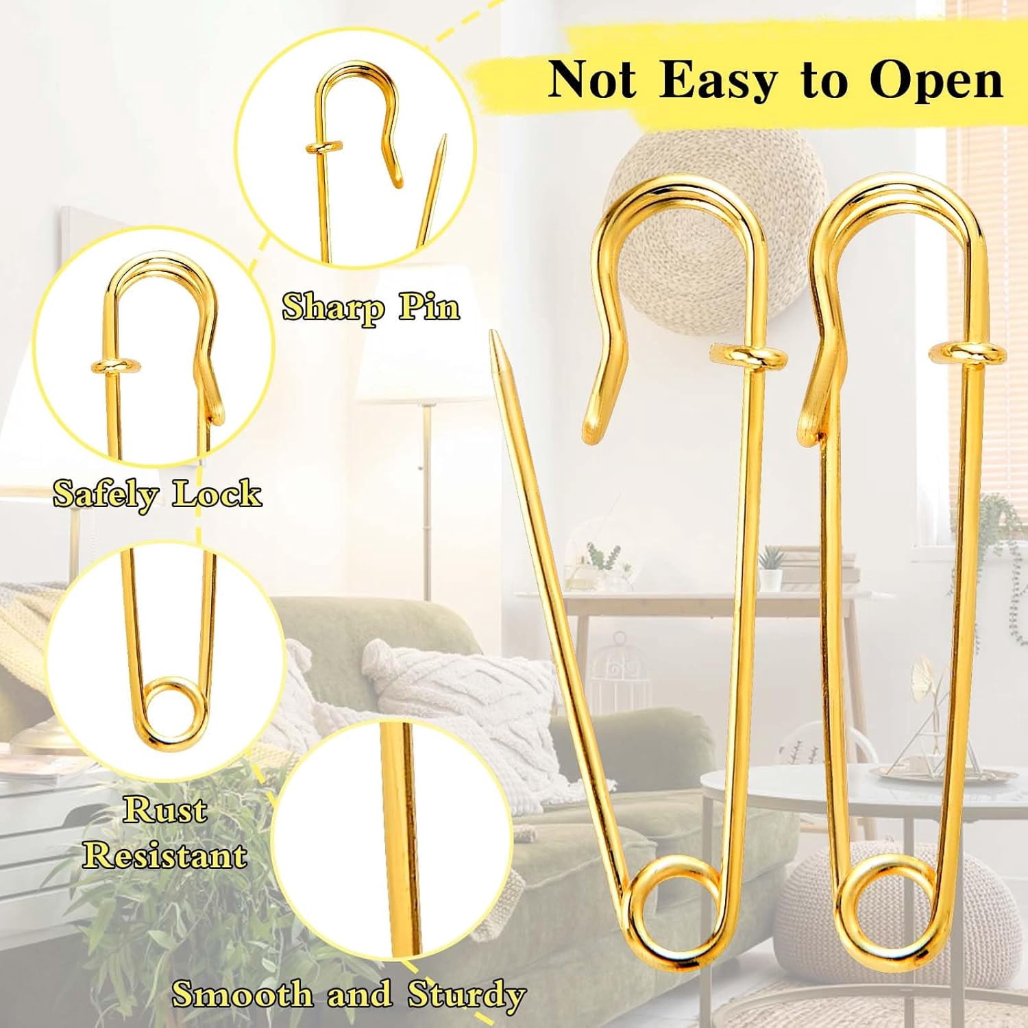 Solennerer Safety Pins Extra Large Heavy Duty - 20PCS 4Inch Blanket Pins, Strong & Sturdy Bulk Pins for Blankets, Skirts, Crafts, Kilts - Gold