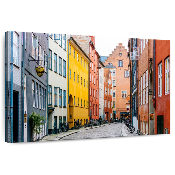 Elephant Stock Street In Copenhagen Wall Art - Horizontal Canvas Wall Art - Living Room Wall Decor - City Canvas - Gray And Orange Decor - 12" x 8"