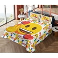thumbnail image 4 of Ambesonne Emoji Fitted & Top Sheet Set with Shams, Colorful Love Round Faces Art, White Mustard Multicolor, 4 of 5