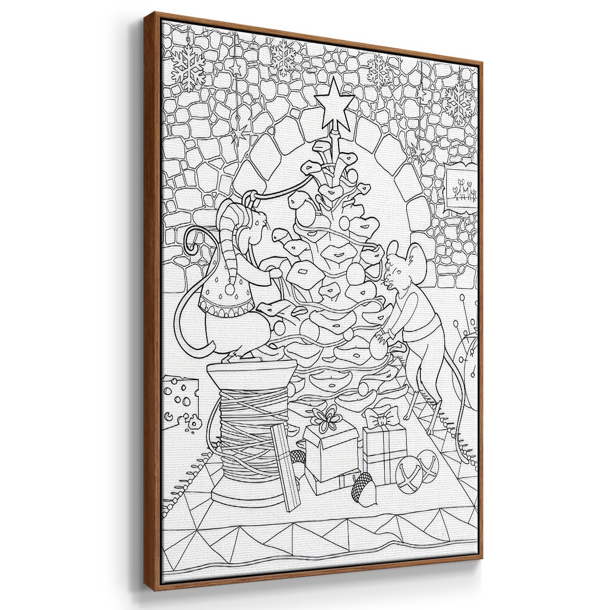 Creatures Stirring - Framed Gallery Wrapped Holiday Canvas - 17 x 25 - Rosewood Frame