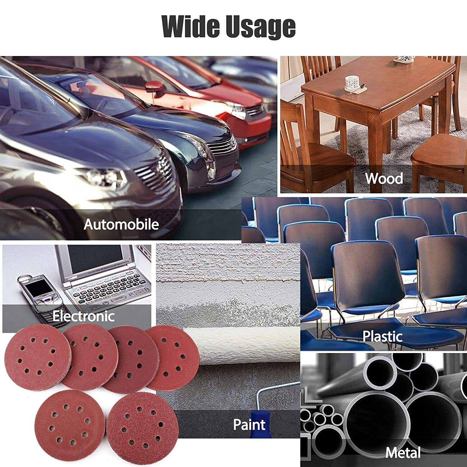 100PCS 80 Grit 5 inch Sanding Discs Hook Loop 8-Hole Orbital Sander Paper Pad