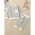 thumbnail image 2 of FEORJGP Toddler Boy Classic Waffle Clothes 3M 6M 12M 18M 2T 3T Infant Long Sleeve Sweatshirts Stripe Print Pocket Pullovers Crew Neck Tops with Sweatp2Pcs Casual Cozy Outfits for Spring Fall, 2 of 8