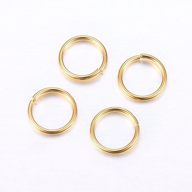 50 anillas abiertas de acero inoxidable 304 doradas, calibre 21, 4 x 0,7 mm, diámetro interior: 3 mm