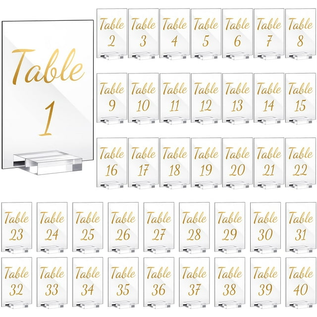 Números de mesa Tuanse Gold Acrílico 1-40 con soportes para caligrafía