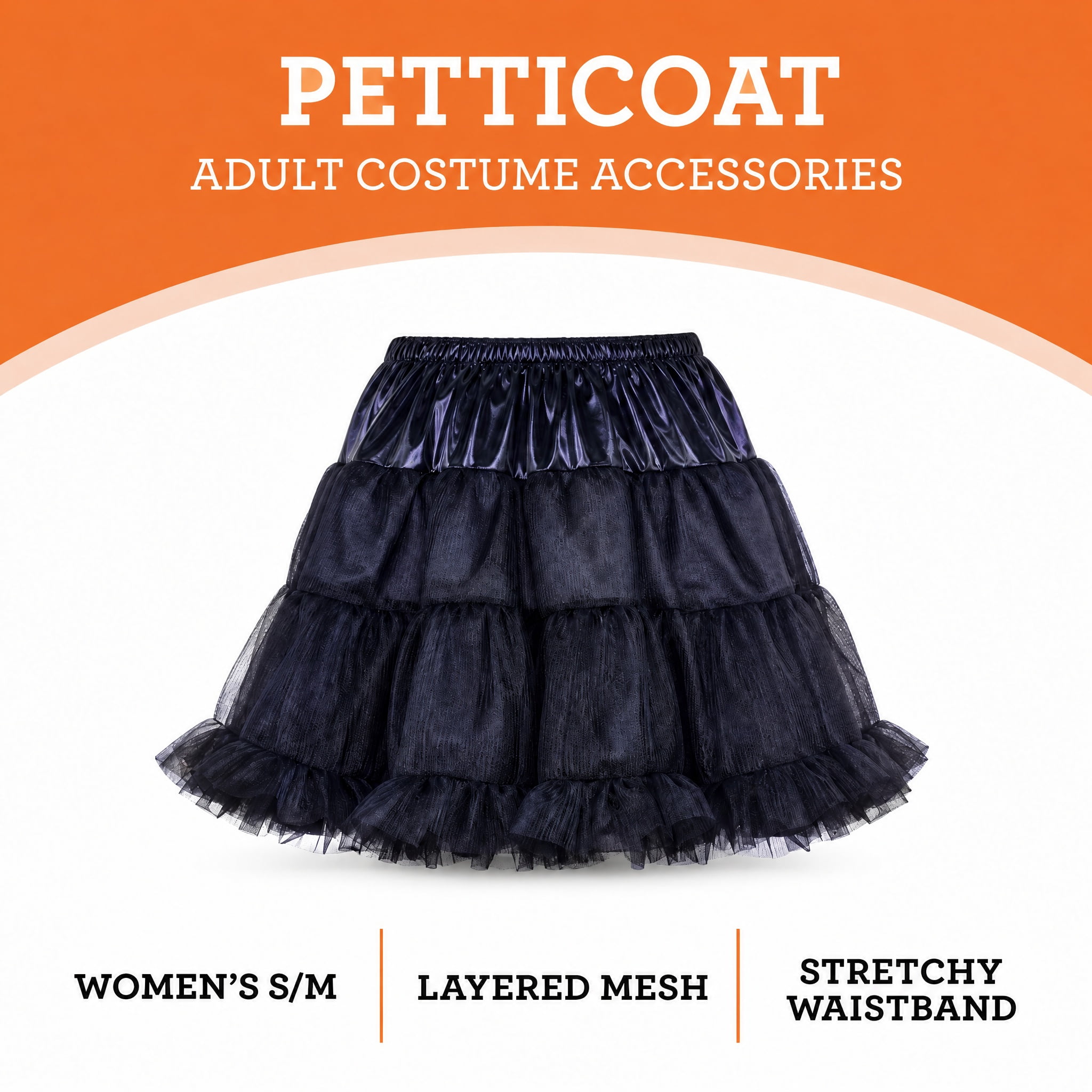 Petticoat Costume Accessory for Adults, Black, S/M, Halloween by Way To Celebrate