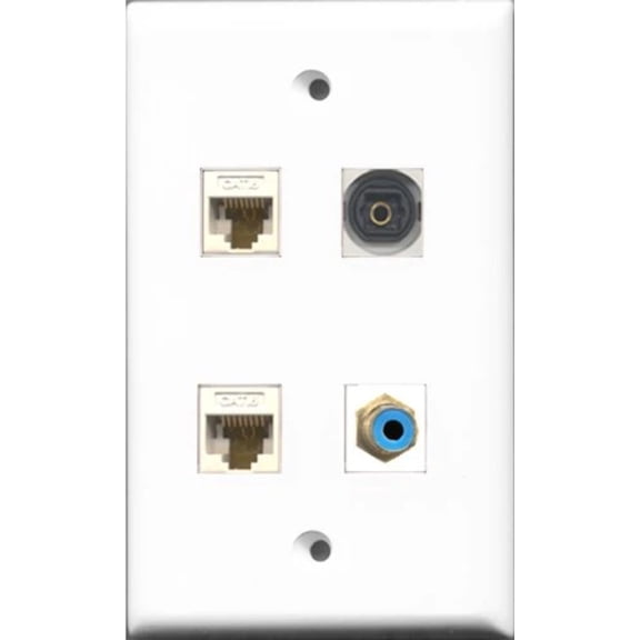 RiteAV 1 Port RCA Blue and 1 Port Toslink 2 Port Cat6 Ethernet White Wall Plate