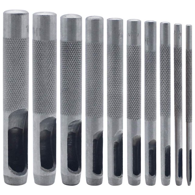 Punzón hueco de acero redondo de 9 piezas, punzón de cuero hueco de 1 mm a 10 mm, herramientas de perforación de agujeros huecos de cuero para correa de reloj TUNC Sencillez