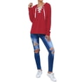 thumbnail image 7 of TWZH Women Cross V Neck Drawstring Long Sleeve Solid Color Hoodie, 7 of 7