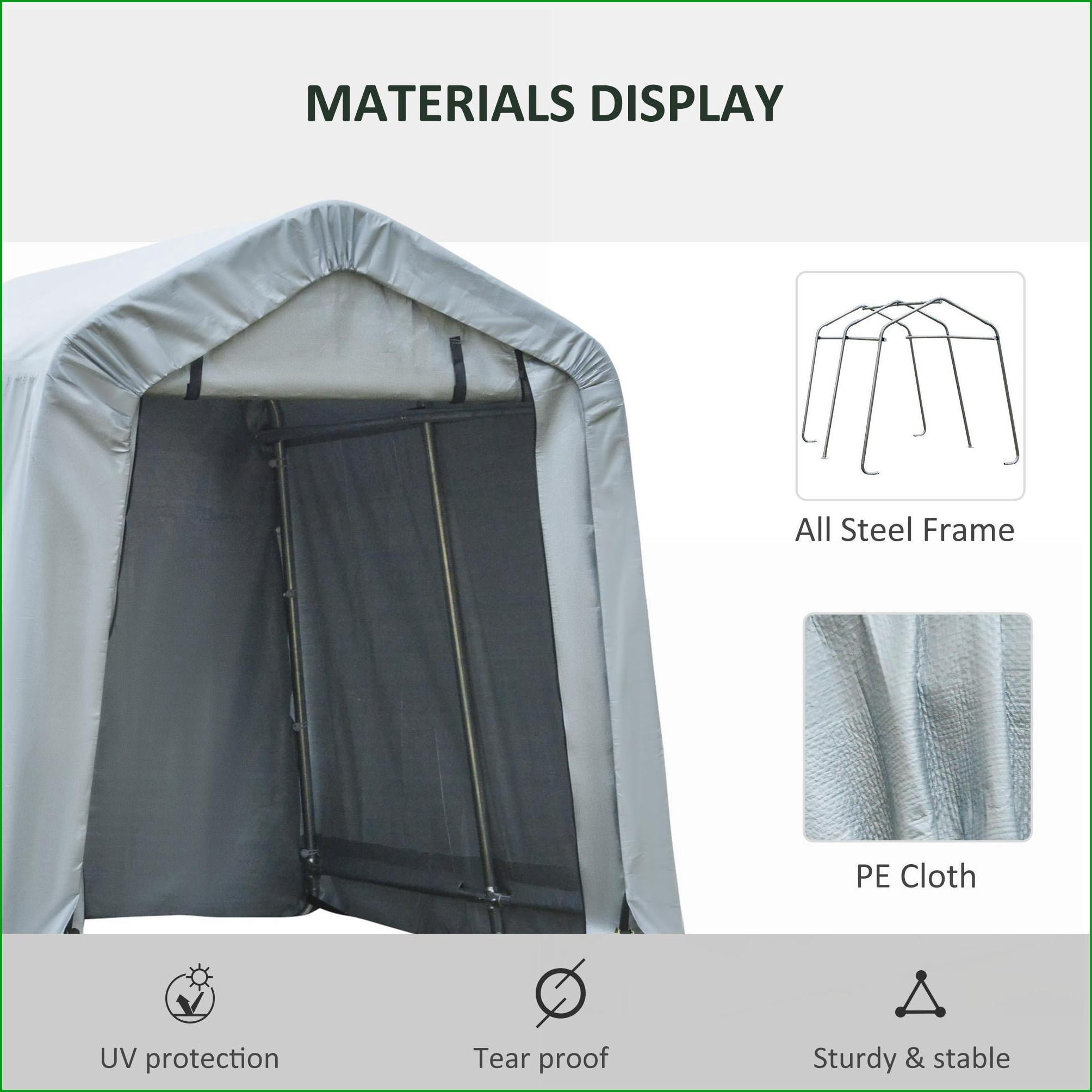 Carports 6' x 8' Portable Garage Shelter, Anti-UV for Motorcycle Garden Tools, Double Zipper Doors, Light Gray|Gray|Galvanized Steel