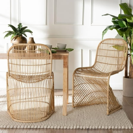 bali & pari Rosalba Boho Dining Chair, 2-Piece, Light Honey