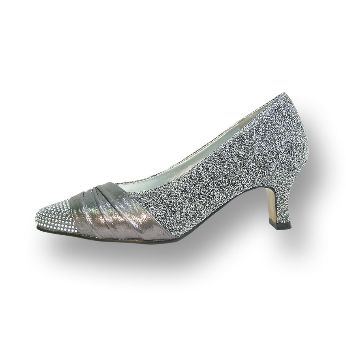 FLORAL Dolly Women's Wide Width Rhinestone Toe Cap Glittery Metallic Pump SILVER 6.5