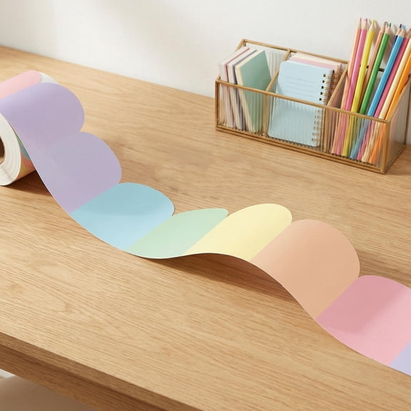 ETEREAUTY Boho Pastel Decorative Self-Adhesive Stickers with Scalloped Border Trim for Bulletin Boards and Crafts