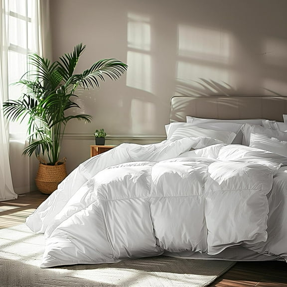 Down Fiber Cotton Comforter Twin Size, Hotel Luxury Hypoallergenic Bedding Comforter All Season Medium Warmth 68 x 90 Inch White, 100% Cotton Duvet Insert