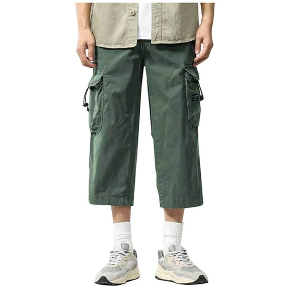 DeHolifer Men's Cargo Shorts Stretch Plus Size Casual Elastic Waisted Solid Color Drawstring Shorts with Multi Pockets Army Green 2XL