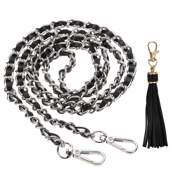 Correa de Cadena de Bolsa Uxcell, Correas de Cadena de Cuero de 47 Pulgadas, Reemplazo de Correa Plana con Fleco para Bolsa Cruzada, Bolso de Mujer, Negro/Plata