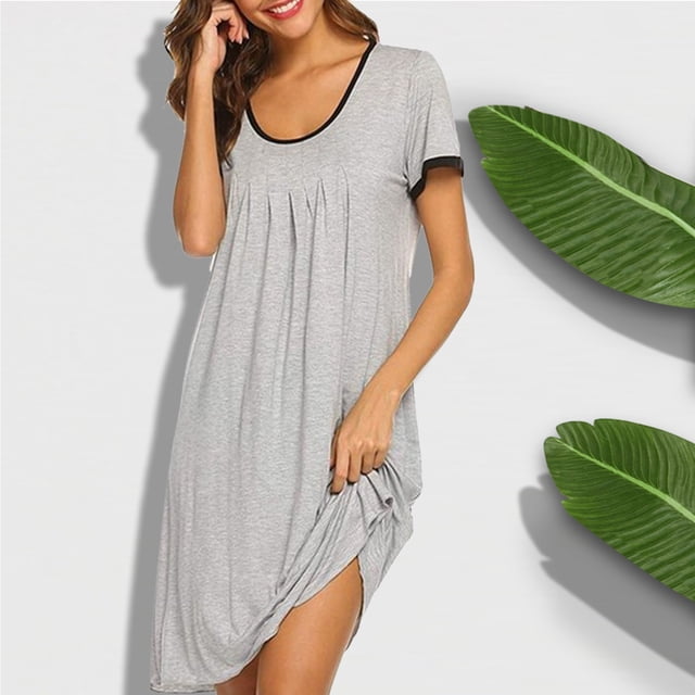 Fankiway Clair à Manches Longues Robes Femmes Mode Casual Plissé Col Rond Patchwork Robe de Nuit Robes de Femmes Grande Taille de Dégagement