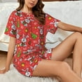 thumbnail image 4 of Xecao Cute Christmas Bunny Pattern Women's Short Sleeve Pajama Set Soft Sleepwear Lounge Set with Button Front Top and Drawstring Shorts with Pockets-XX-Large, 4 of 6