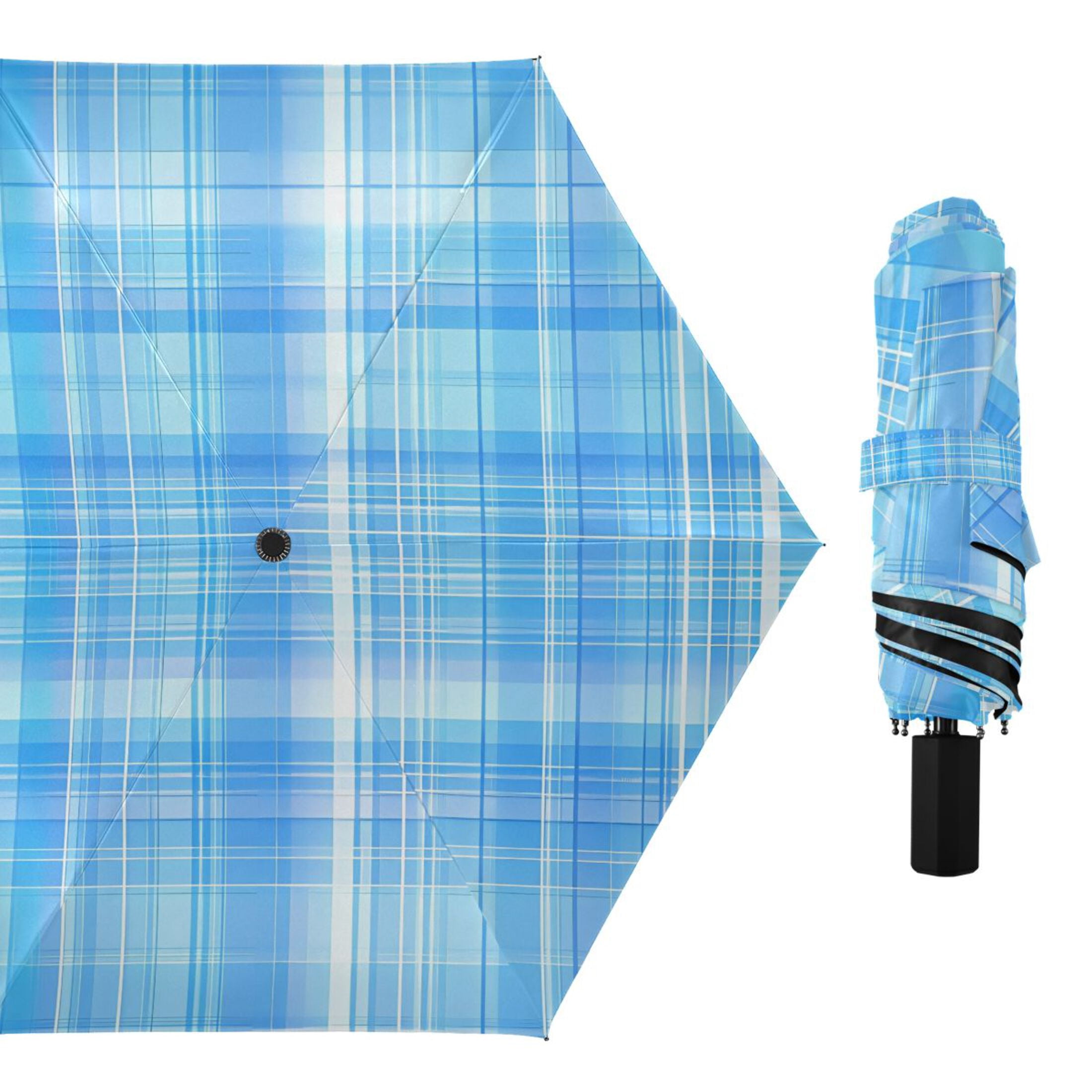 ALAZA Plaid Checkered Blue UPF 50+ Compact Folding Umbrella for Rain Travel Umbrella Packable
