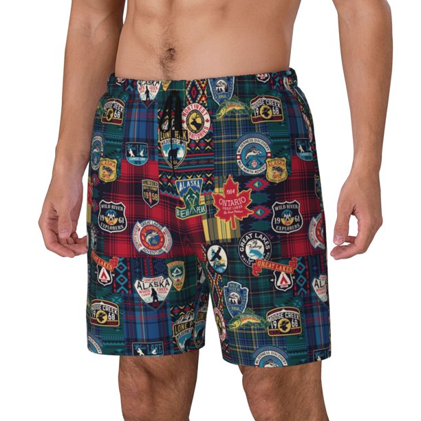 Balery Adventure Camping Badge Bañador para hombre, shorts de playa de secado rápido con entrepierna y forro de compresión-X-Large