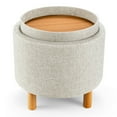 thumbnail image 1 of Gymax Pouf Rond de Rangement avec Plateau, Repose-Pieds Rembourré d'Accent avec Pattes en Bois, Beige, 1 of 10