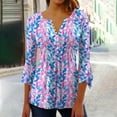 thumbnail image 2 of CYMMPU Blouses for Women Dressy Casual Button V Neck Flare Sleeve Floral Printed 3/4 Sleeve Spring Tops Loose Fit Tunic Tops Fall Trendy Shirts Pleated Dressy T-Shirts 16, 2 of 5