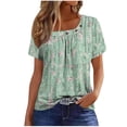 thumbnail image 1 of Camisetas Casuales de Manga Corta Plisada de la Moda de las Mujeres, Camiseta Cómoda de Poliéster para las Mujeres, Blusa de Primavera de Verano Lavado a Mano, 1 of 5