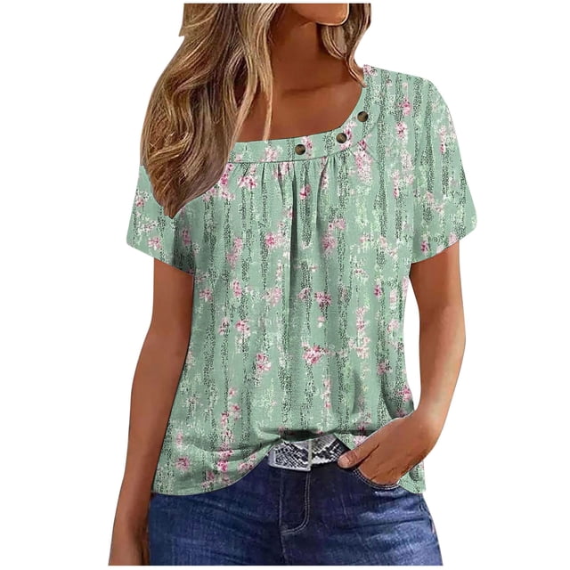 Camisetas Casuales de Manga Corta Plisada de la Moda de las Mujeres, Camiseta Cómoda de Poliéster para las Mujeres, Blusa de Primavera de Verano Lavado a Mano