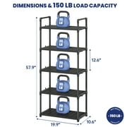 GPED 5-Tier Plastic Storage Shelves, 57 Garage Rack Storage Organizer, Multipurpose Shelf for Home, Basement, Utility Room, 10.6D x 20W x 57H, Black