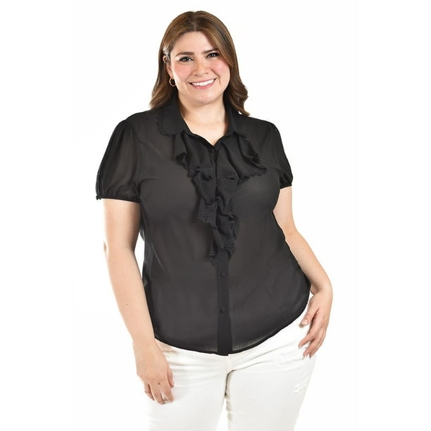 Blusa con detalle de olanes Roman Fashion /Tallas Extras, 204 (Negro) negro 40