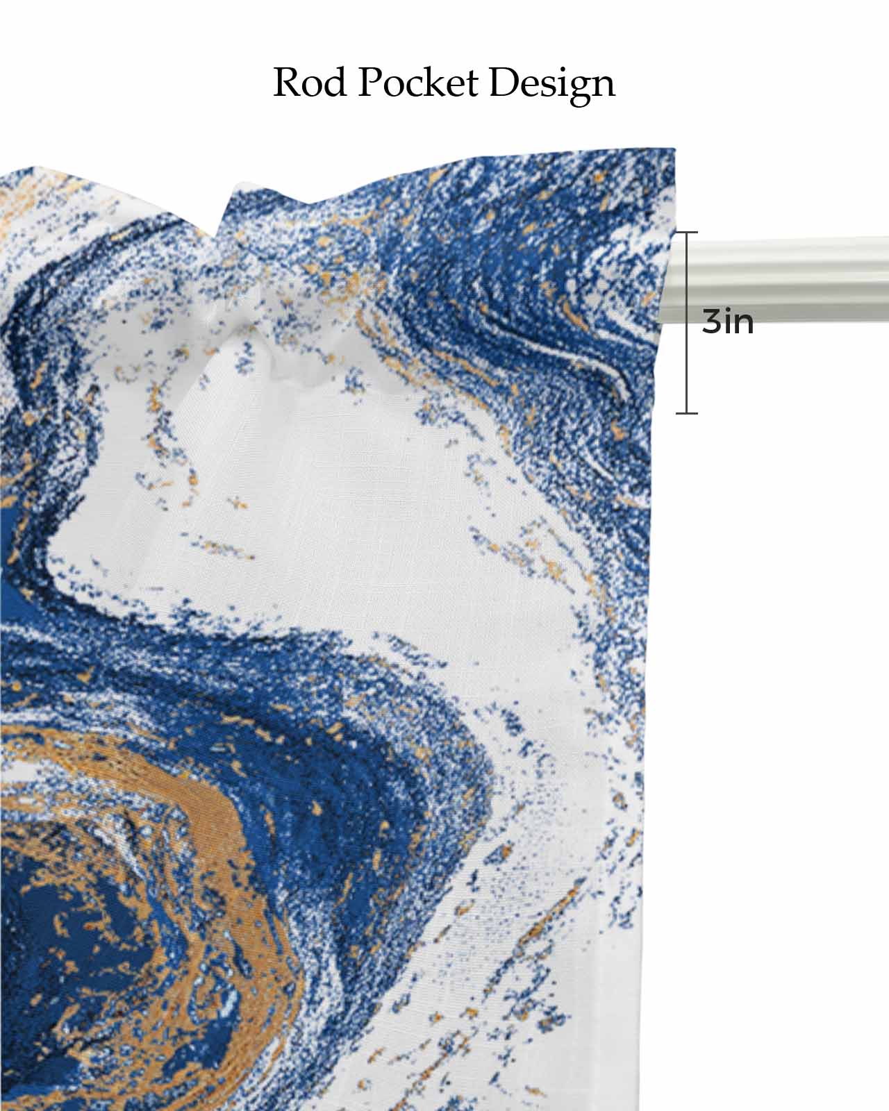 Blue Marble Kitchen Valances for Windows Farmhouse Linen Window Valance Curtain for Living Room Window Treatment Modern Minimalist Abstract Fluid Art Valance Rod Pocket Topper Drape, 42 x 12 Inch