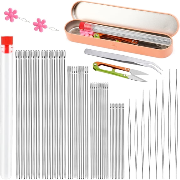 Beading Needles for Jewelry Making, Big Eye Beading Needles Ultra-Thin Stainless Steel Craft Seed Bead Needles, Flexible Eye, Perfect for Beading, Embroidery & DIY Crafts