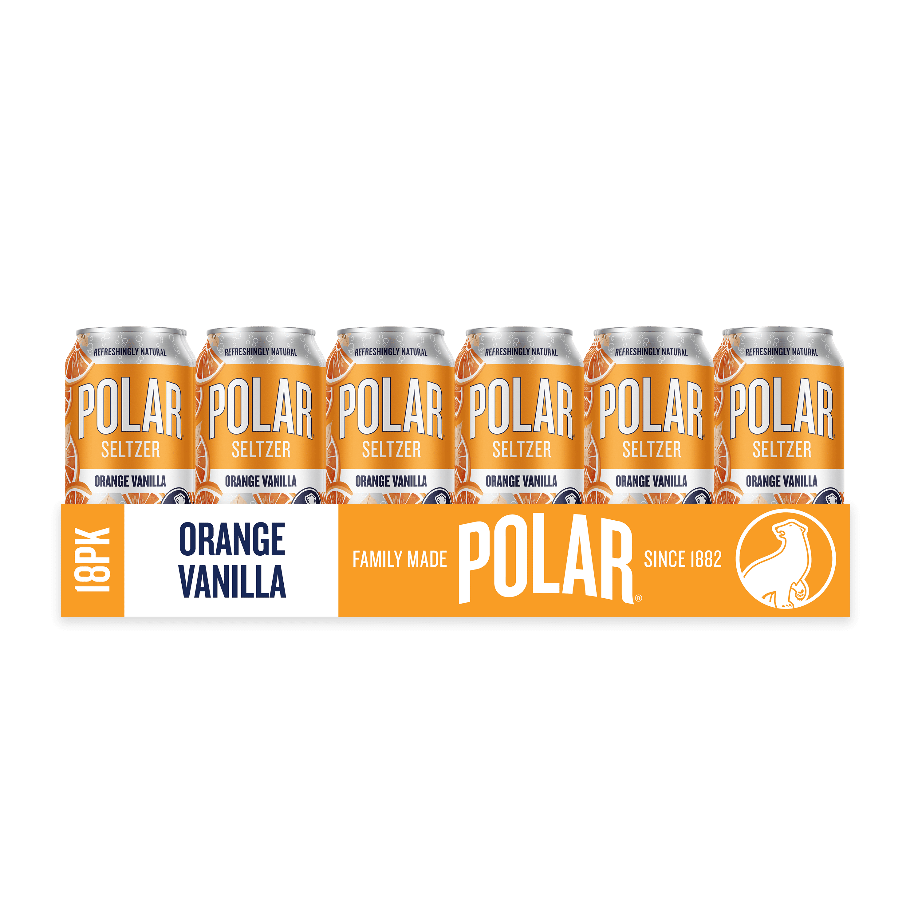 Polar Zero Calorie Orange Vanilla Sparkling Seltzer Water, 12 fl oz, 18 Pack Cans