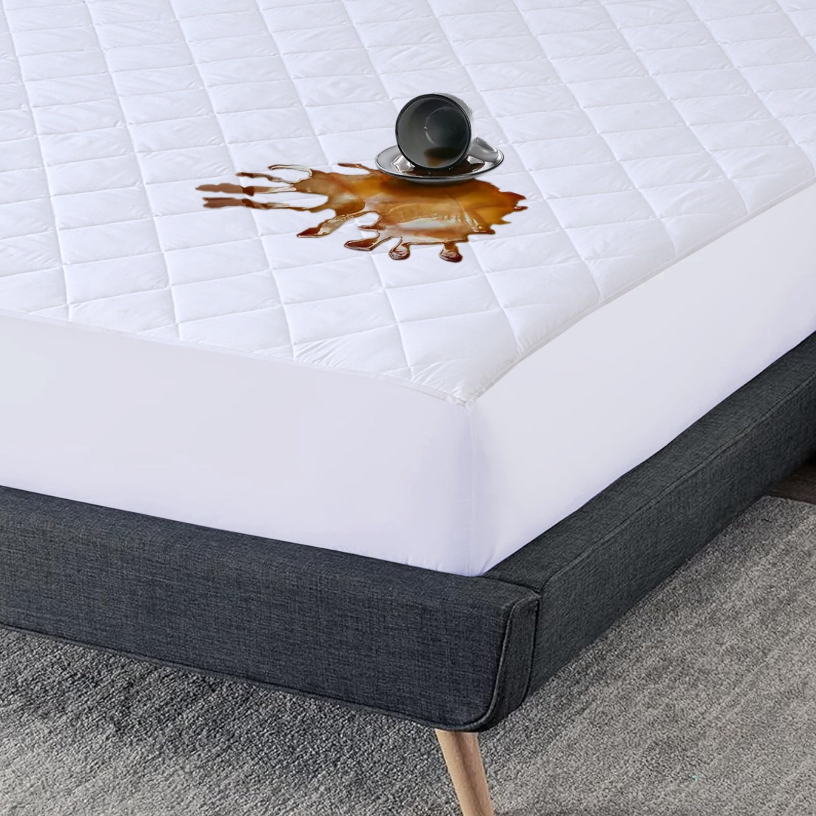 100% Waterproof Quilted King Mattress Protector Mattress Pad Cover Size (76in x 80in) Stretches Up To 16in Deep - Soft and Fluffy - Machine Washable Mattress cover - White King