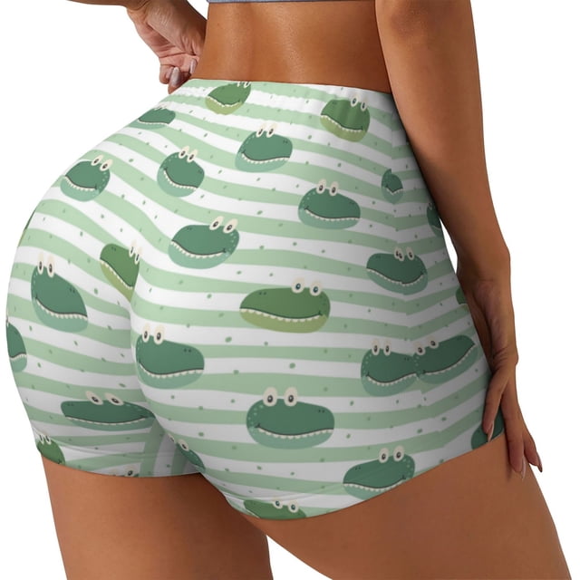 Balery Cute Crocodile Pantalones cortos de entrenamiento estampados para mujer, sin costuras, ajustados, para gimnasio, yoga, correr, deportes, ejercicio activo, fitness.-Small