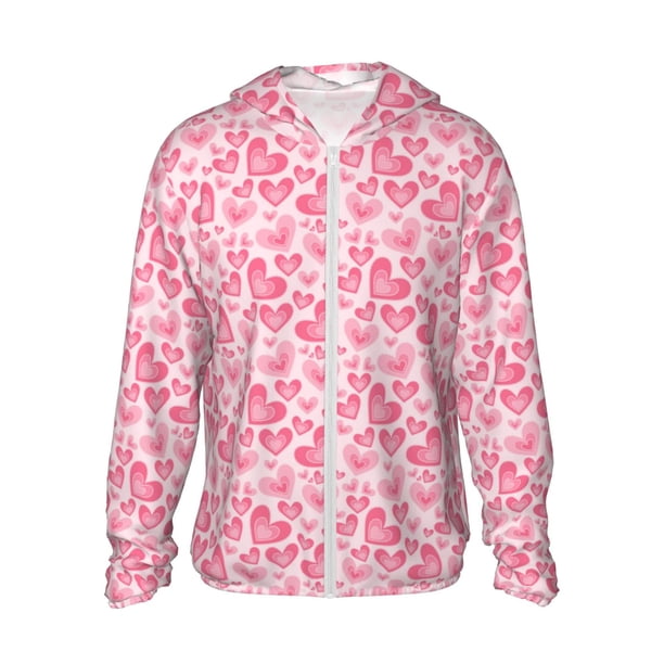 Fotbe pink heart Chaqueta con Protección Solar UPF 50+ para Hombre y Mujer, Camisa con Capucha y Bolsillos-Small