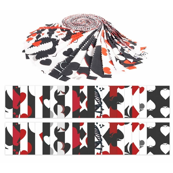 Soimoi 40Pcs Poker Card Print Precut Fabrics Strips Roll Up 1.5 inches Cotton Jelly Rolls For Quilting - White & Black