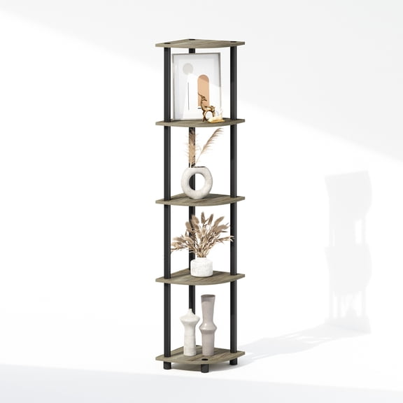 Furinno TURN-N-TUBE 5-Tier Corner Display Rack Shelving Unit Grey Oak