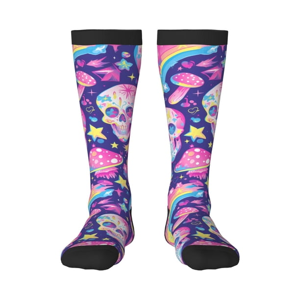 Balery Skull rainbow mushroom colorful Calcetines novedosos Calcetines deportivos Calcetines hasta la rodilla Calcetines de algodón Calcetines originales y geniales