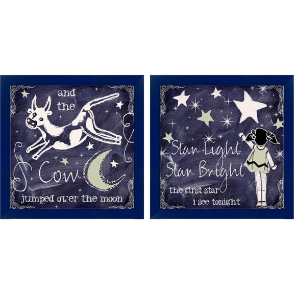 Great Art Now Chalkboard Nursery Rhymes A by Mindy Sommers, 2 Piece Framed Art Set Each 14"W x 14"H