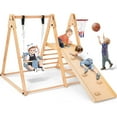 thumbnail image 2 of 7-in-1 Toddlers Triangle Climbing Toys Set with 2 Swings, Foldable Wood Montessori Climber Kids Indoor Outdoor Playground Jungle Play Gym for Boys Girls, 2 of 8