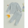 thumbnail image 3 of Infant Baby Ribbed Fall Outfits Solid Color Long Sleeve Sweatshirt Tops Elastic Waist Pants Set, 3 of 7