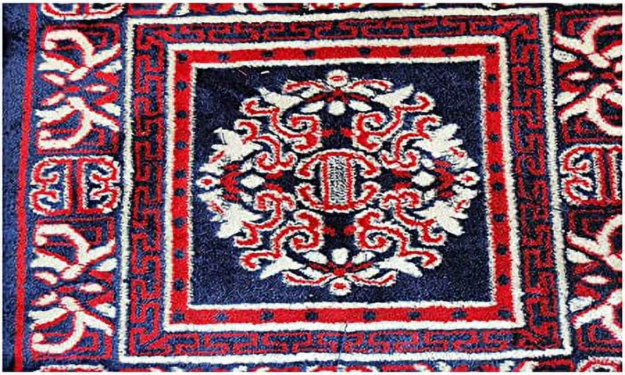Polyester Fabric Blue With Red Meditation Prayer Mat (Approx. 18 x 18 Inch) Multi-Purpose Meditation Mat/Rug, Religious Spiritual Items, Home Aasan/Yoga/Meditation