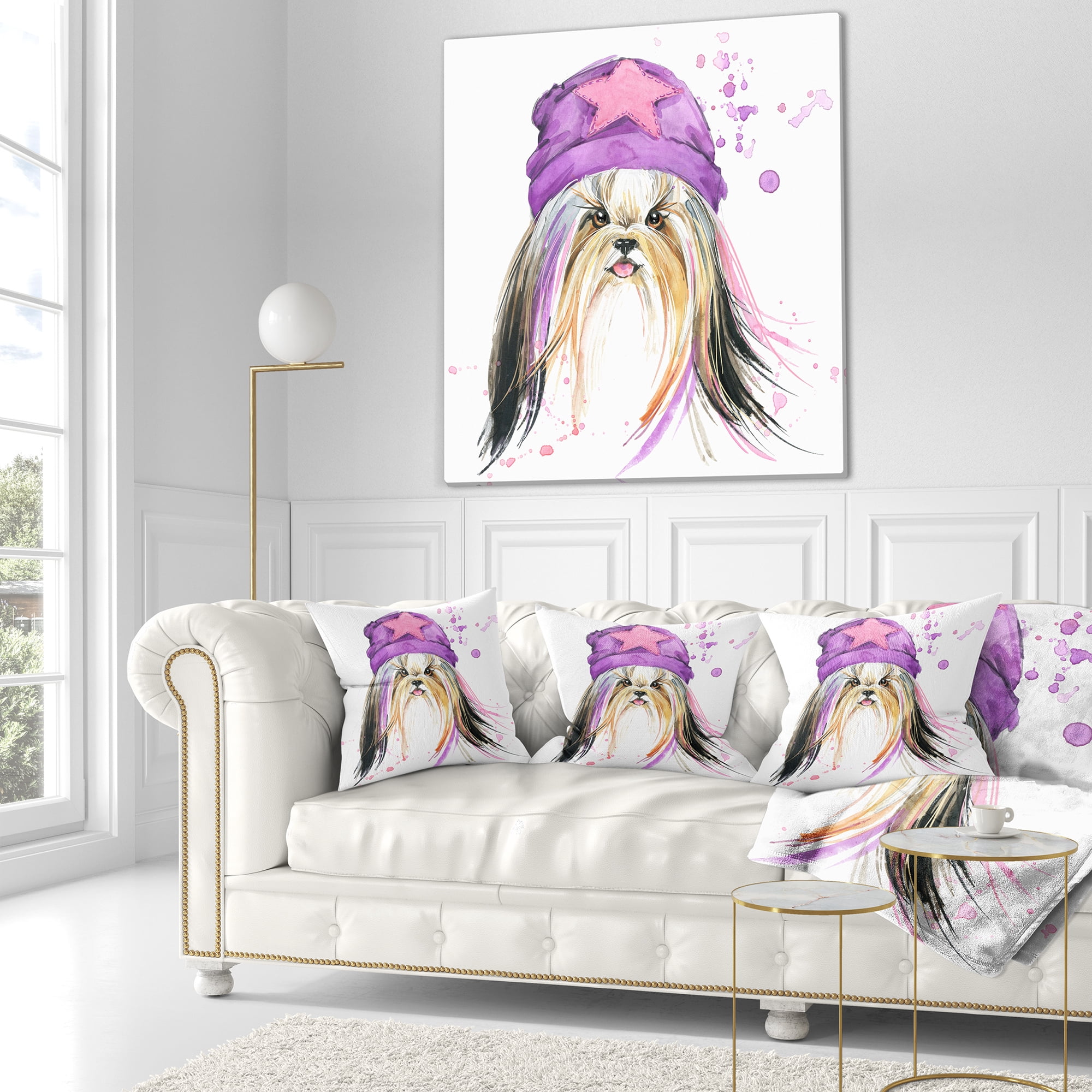 Designart Cute Dog with Starred Hat - Animal Throw Pillow - 16x16