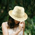 thumbnail image 2 of Unisex Hollow‑Woven Straw Fedora Hat Braided Leather Band Summer Travel Wide‑Brim Sun Hat Men Women Couple Outdoor Beach Panama Headwear, 2 of 7