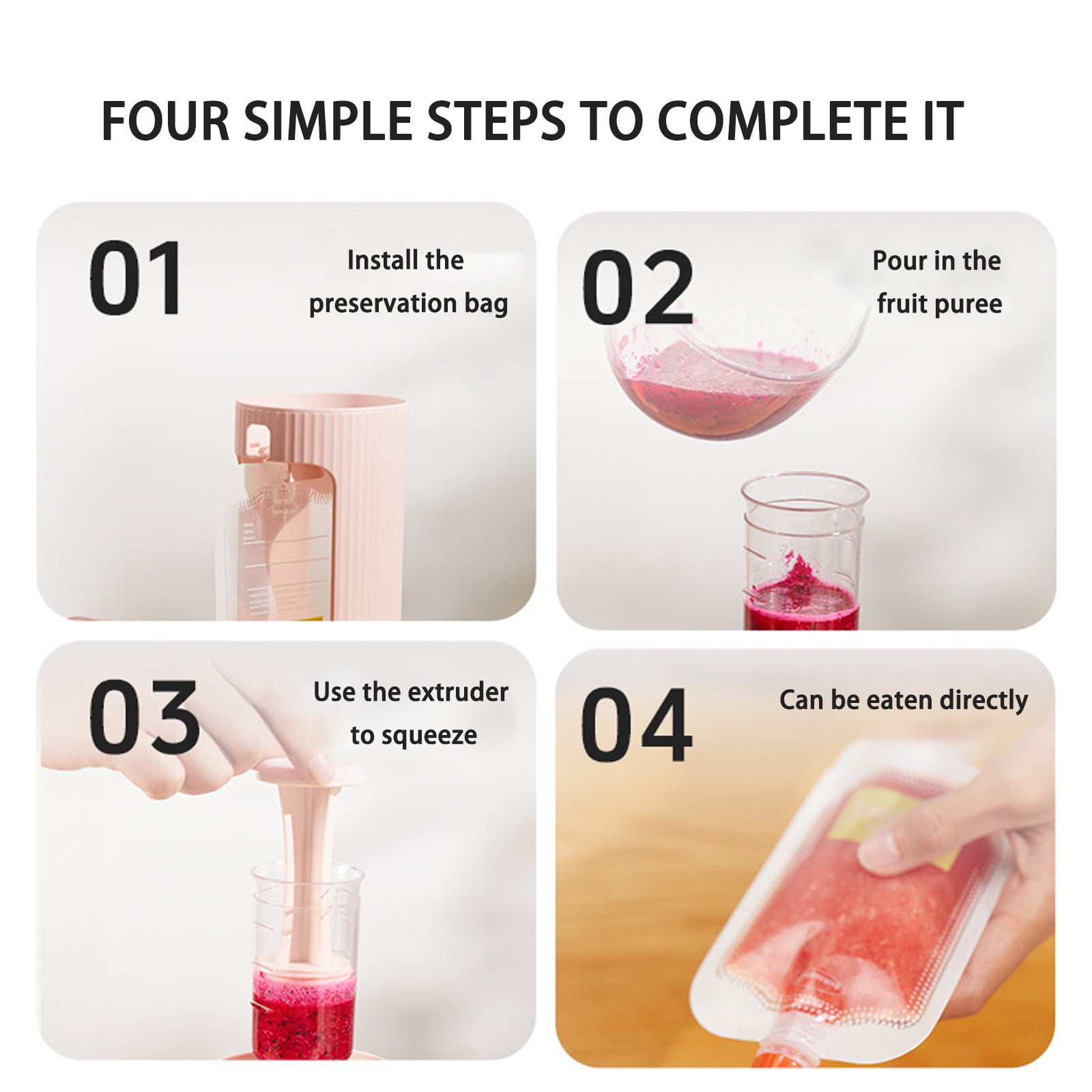 Baby Fruit Puree Maker With 118ml Storage Bags Grade Squeeze Feeder Manual Operate Easy Cleaning For Travel