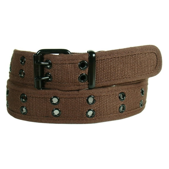 Dark Brown 2 Holes Row Metal Grommet Stitched Canvas Fabric Web Belt